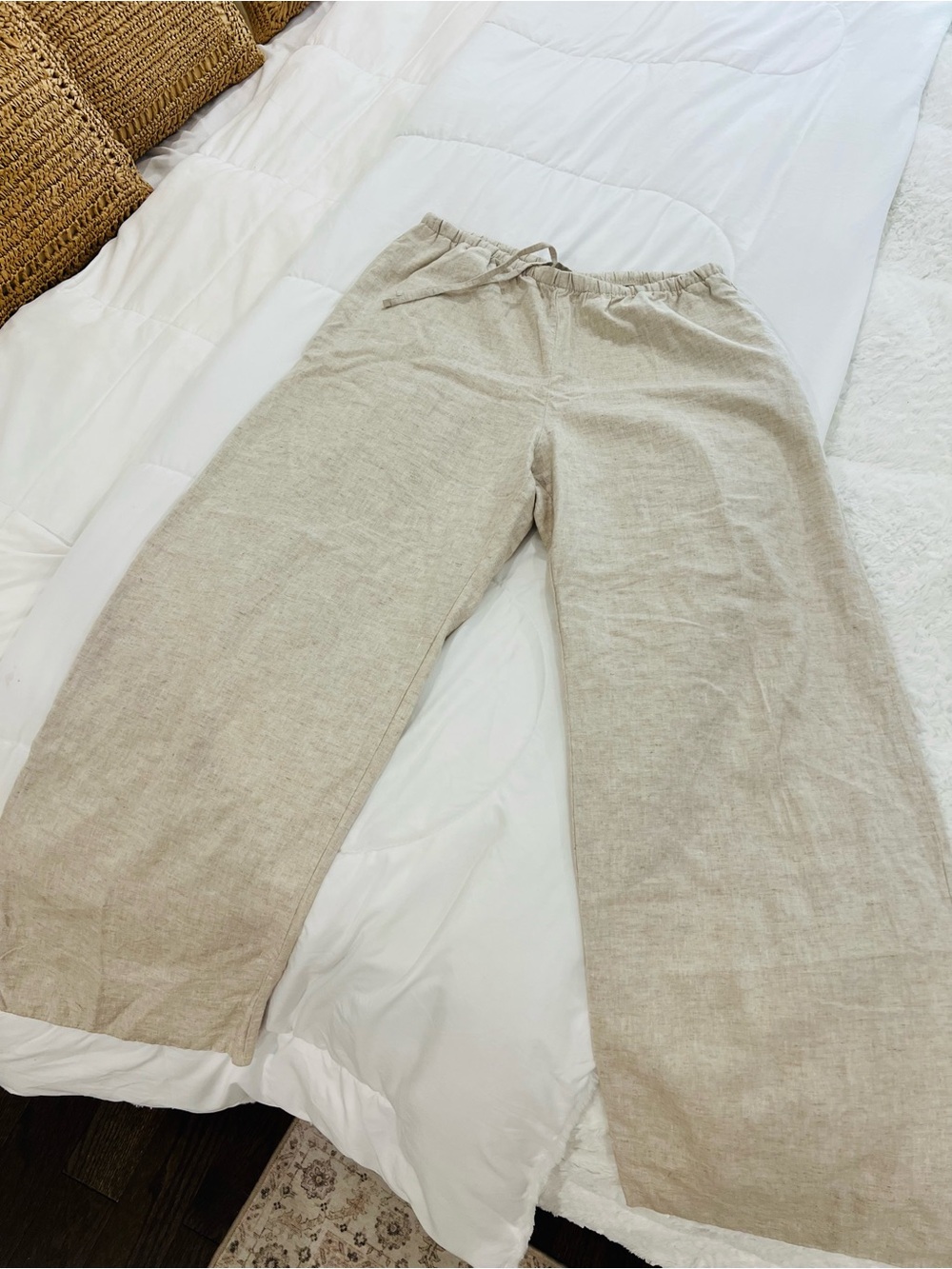 GAP womens Linen-Blend Wide-Leg Pants in Neutral Beige